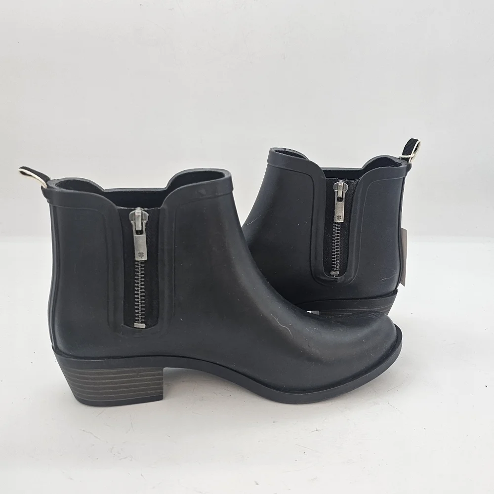 Lucky Brand Basel Black Rain Boots Size 8 Waterproof Chelsea Booties